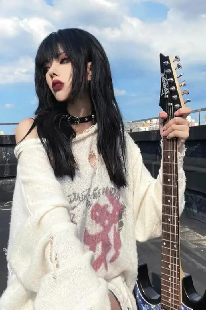 Y2K Punk Hollow Out Ripped Thin Knit Sweater Secondary image