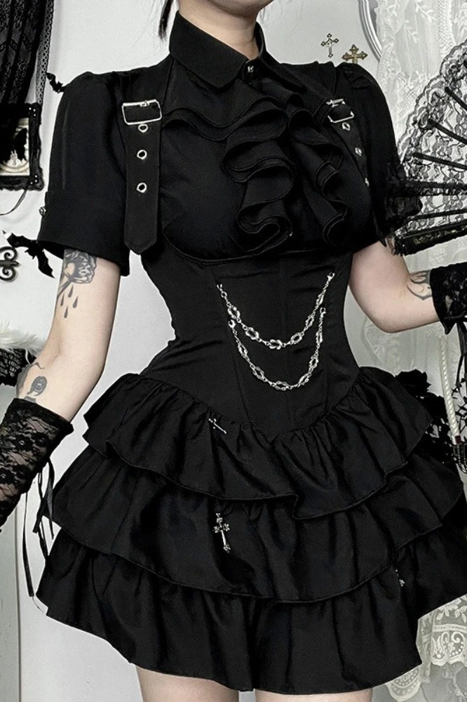 Dark Gothic Chain High Waist Sleeveless Cake Mini Dress Secondary image