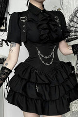 Dark Gothic Chain High Waist Sleeveless Cake Mini Dress