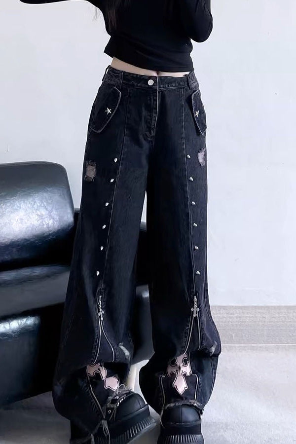 Punk High Waist Straight Leg Jeans Pants Main image