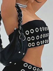 Edgy Cool Eyelet Detail Strapless Bandeau Crop Top
