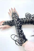 Glossy Lace Up Long Gloves