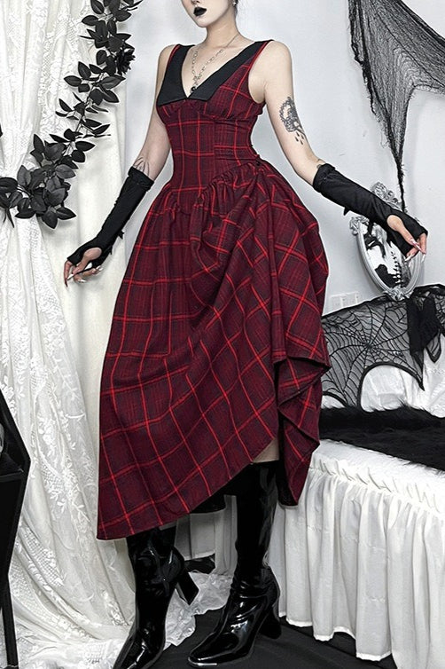 Red Plaid Sheer Sleeve Skirt Sets