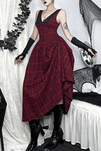 Red Plaid Sheer Sleeve Skirt Sets