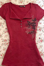 Y2K Millennium Butterfly Print Slim Fit T-shirt