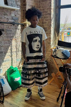 Newspaper Print Patchwork Wide-Leg Shorts