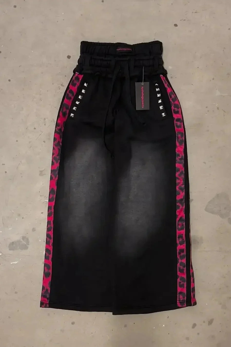 Black Pink Streetwear Wide Leg Denim Pants Main image
