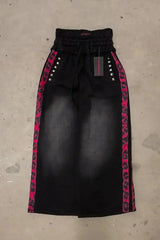 Black Pink Streetwear Wide Leg Denim Pants
