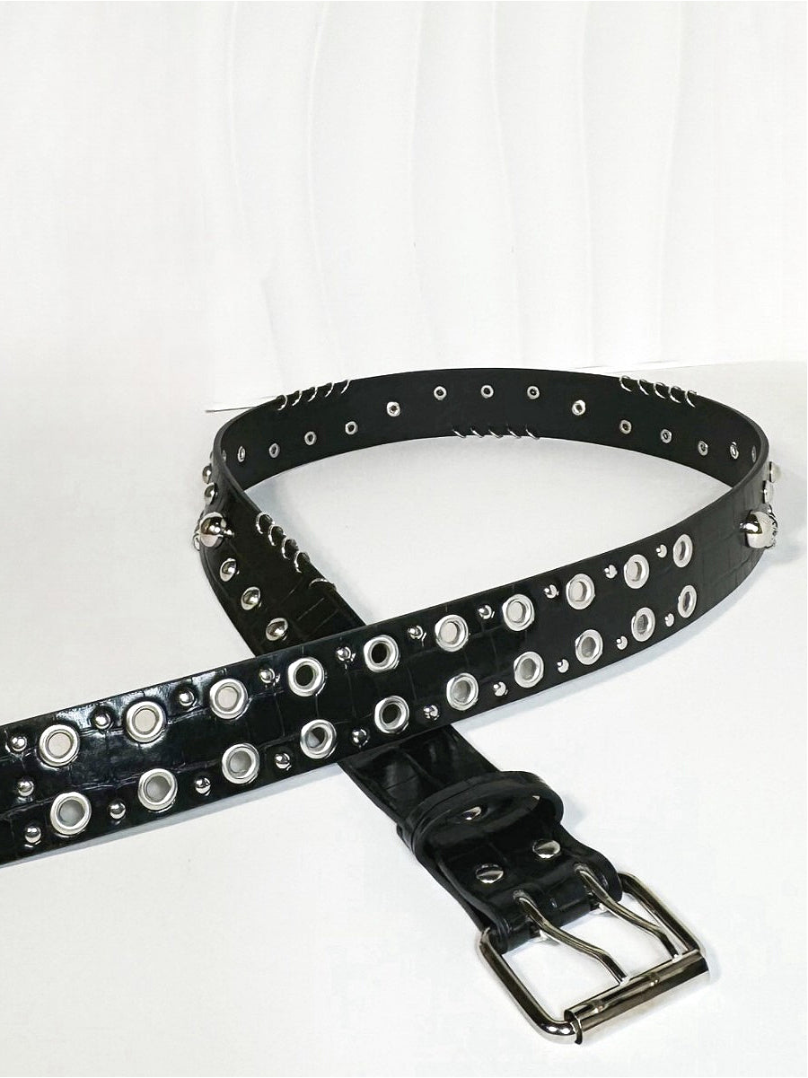 Punk Style Double Eyelet Rivet Leather Belt