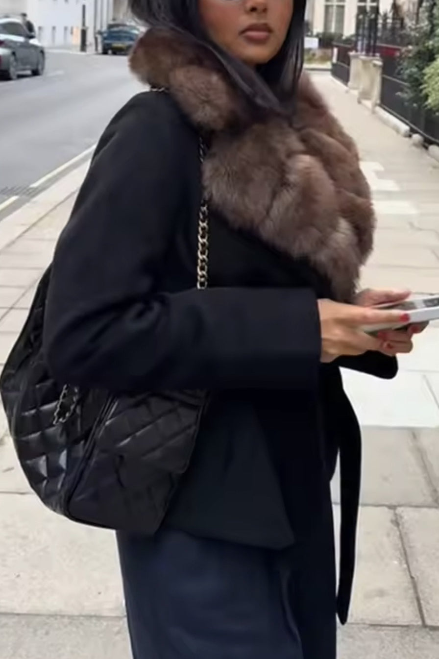Fluffy Collar Belted Short Coats
