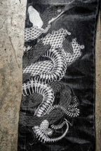Dragon Skeleton Embroidered Washed Wide Leg Jeans