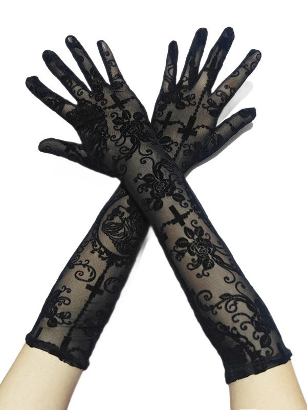 Skull Cross Breathable Mesh Gothic Punk Gloves Secondary image