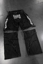 Zip Off Patchwork Wide Leg Cargo Jeans