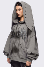 Eyelet Rabbit Ear Zip Hoodies