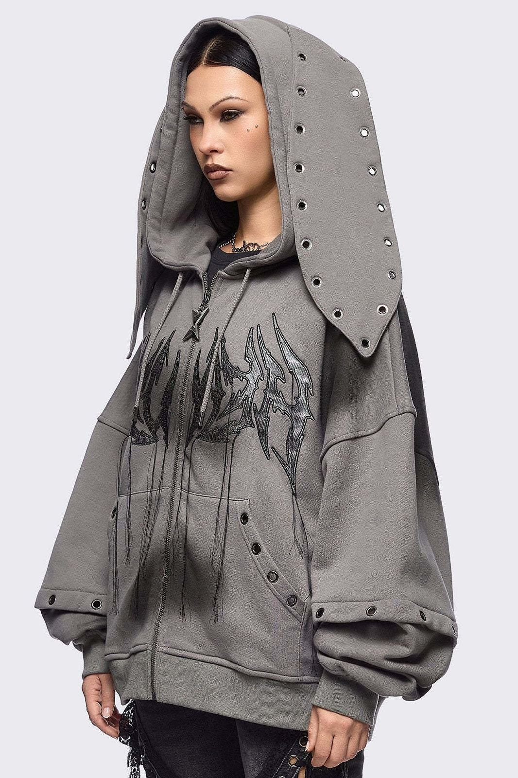 Eyelet Rabbit Ear Zip Hoodies