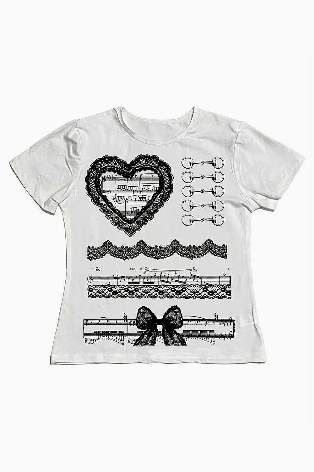 Y2K Lace Music Score Printed T-shirt Secondary image
