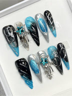 Blue Cat Eye Press On Nails