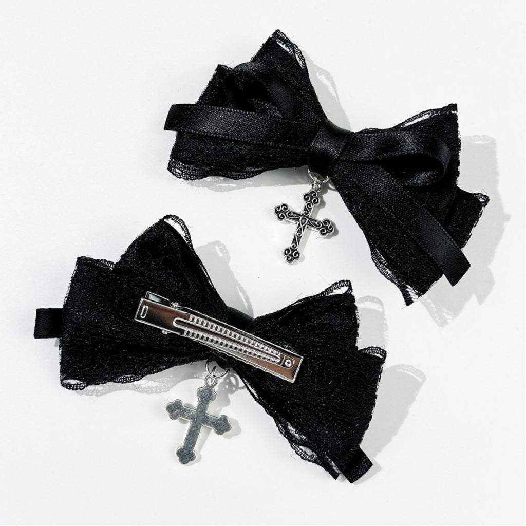 Dark Sweet Cool Lace Cross Bow Hair Accs
