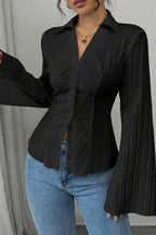 Elegant V-Neck Button-Down Striped Blouse
