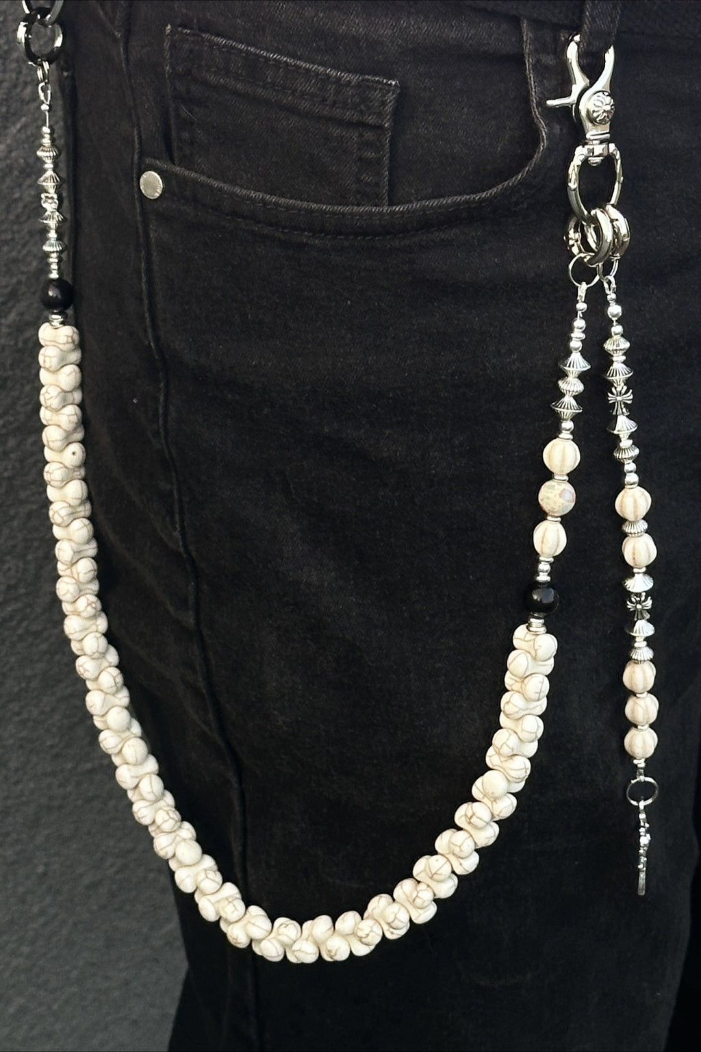 White Turquoise Bone Cross Punk Waist Chain