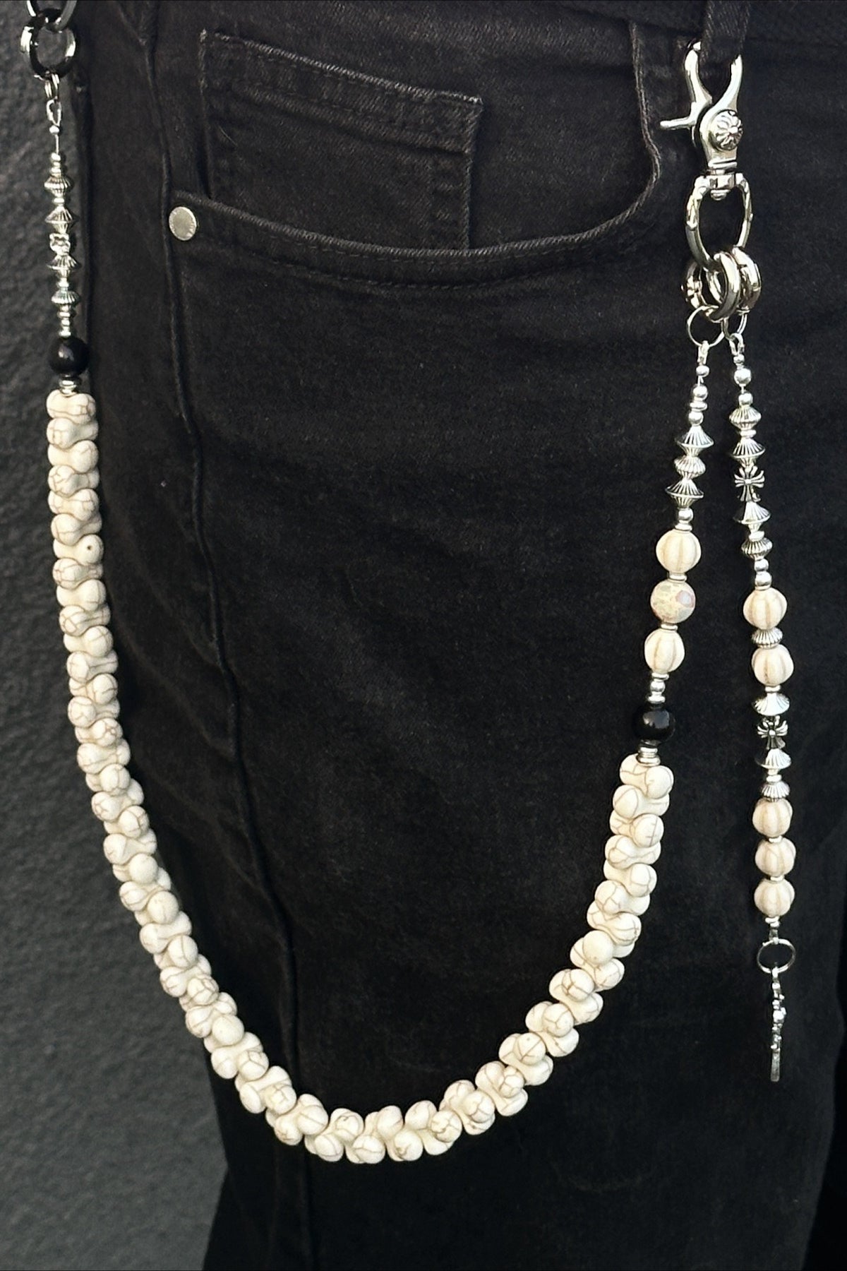 White Turquoise Bone Cross Punk Waist Chain