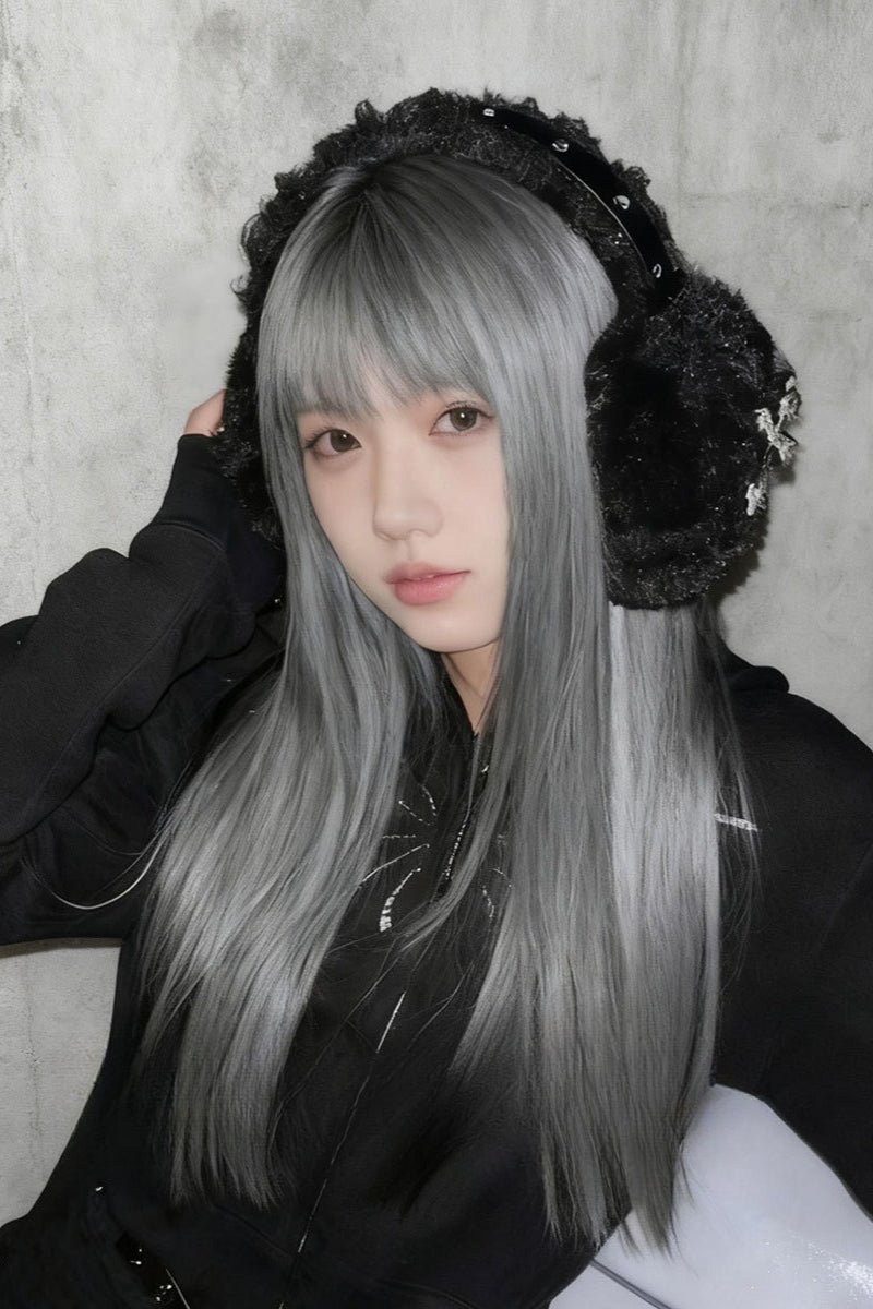 Black Lace Cross Pin Y2K Earmuff