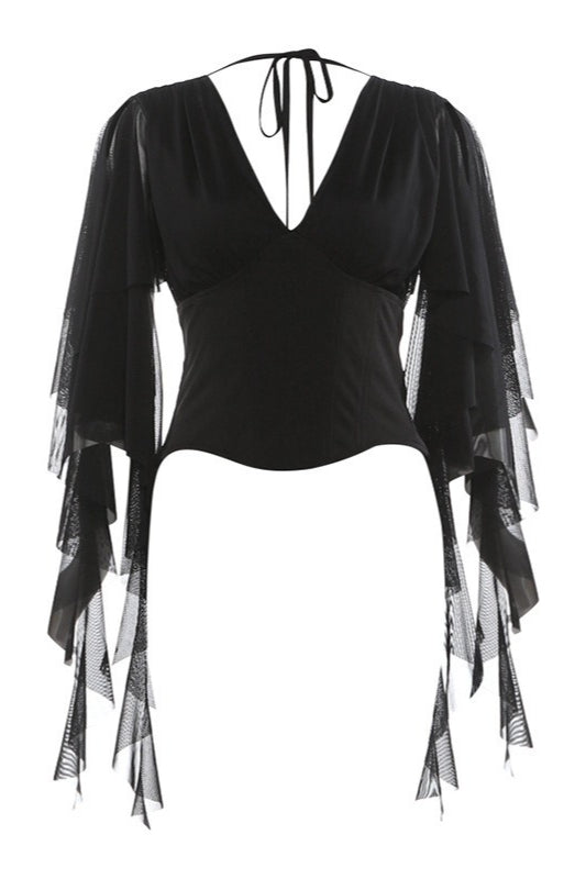 Draped Split Sleeve Ruffle Skirt Sets