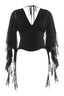 Draped Split Sleeve Ruffle Skirt Sets