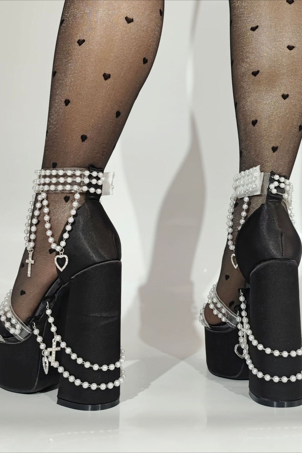Pearl Chain Platform Block-Heel Sandals