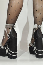 Pearl Chain Platform Block-Heel Sandals
