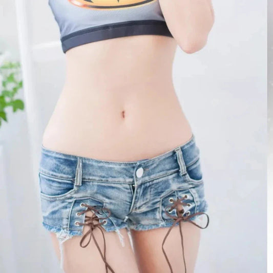 Light Blue Lace-up Denim Short