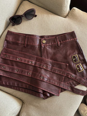 Gothic Punk Irregular PU Leather Shorts Skirts