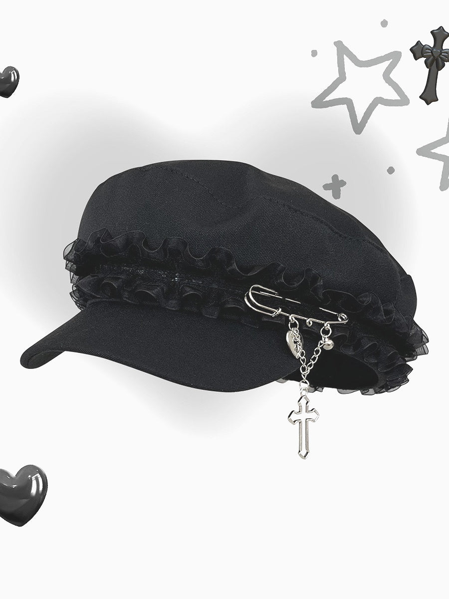 Babe Lace Trim Baseball Beret Hat