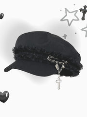Babe Lace Trim Baseball Beret Hat
