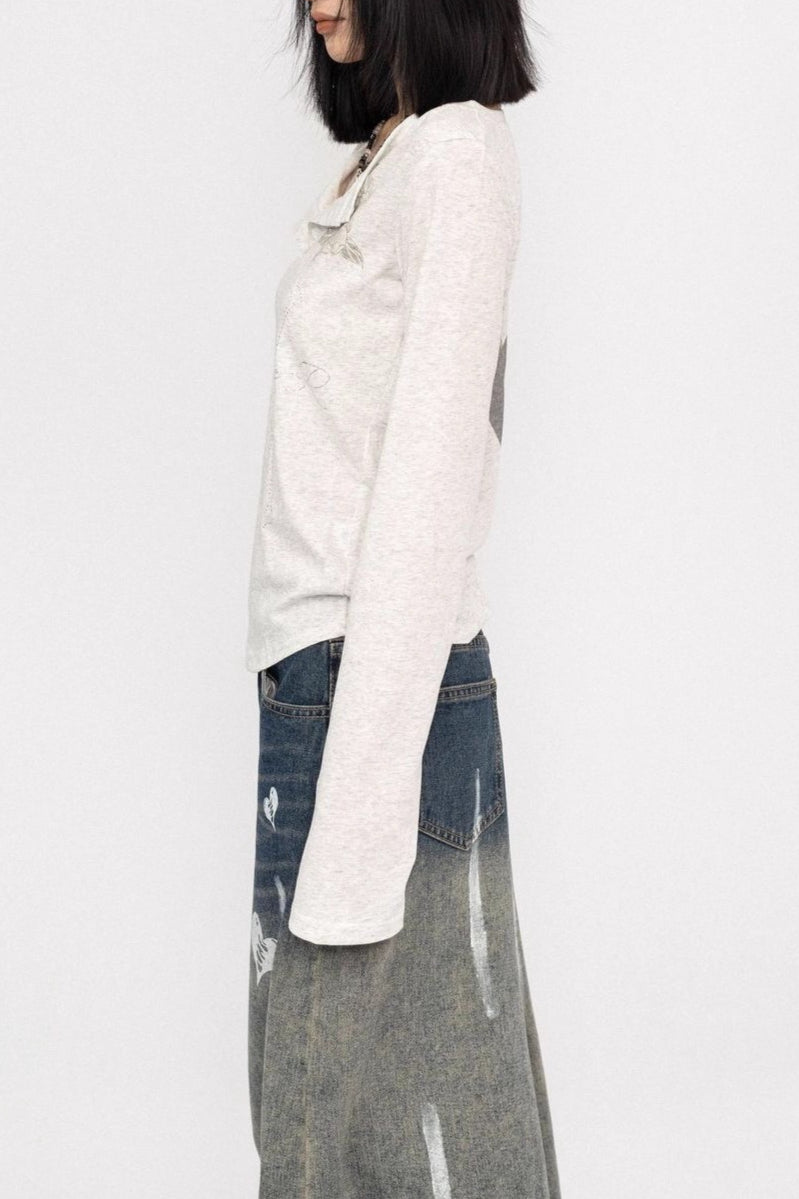 Decorative Cross Split Neck Sweatshirt