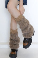 Solid Color Faux Fur Ribbed Cuff Leg Warmers