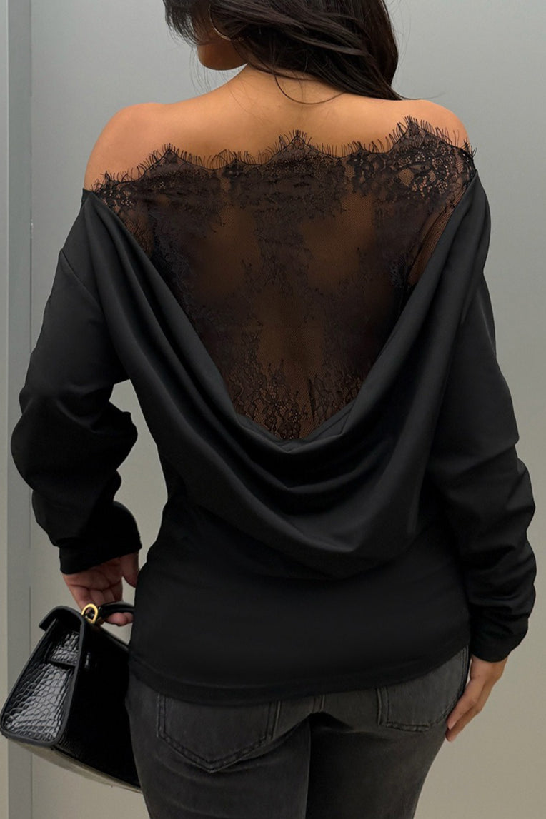 Lace Back Wide Neck Sweatshirt