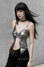 Cyber Liquid Metal Silver V Neck Buckle Cami Crop Top
