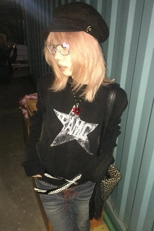 Grunge Black Long Sleeve Knit Top Secondary image