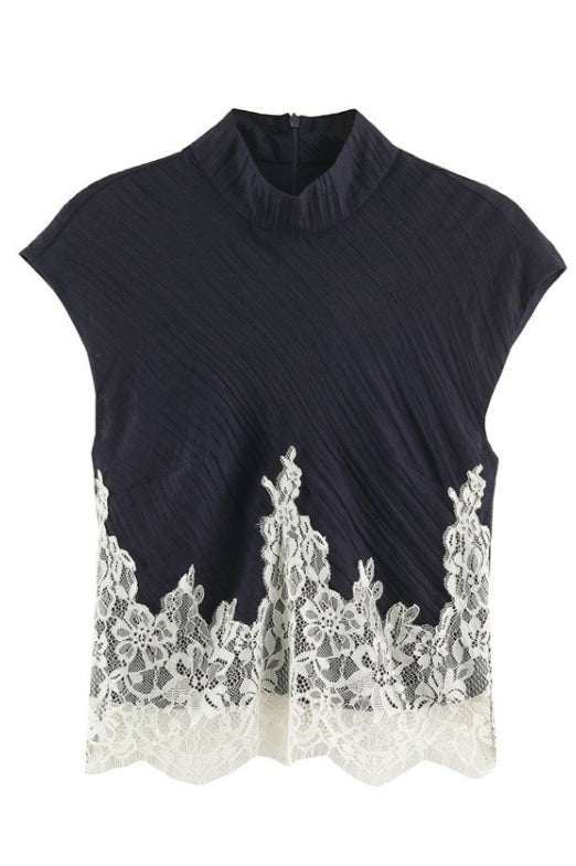 Floral Lace Hem Ribbed Skirt Sets