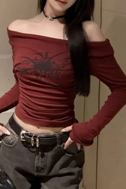 Y2K Off Shoulder Gothic T-Shirt Main image