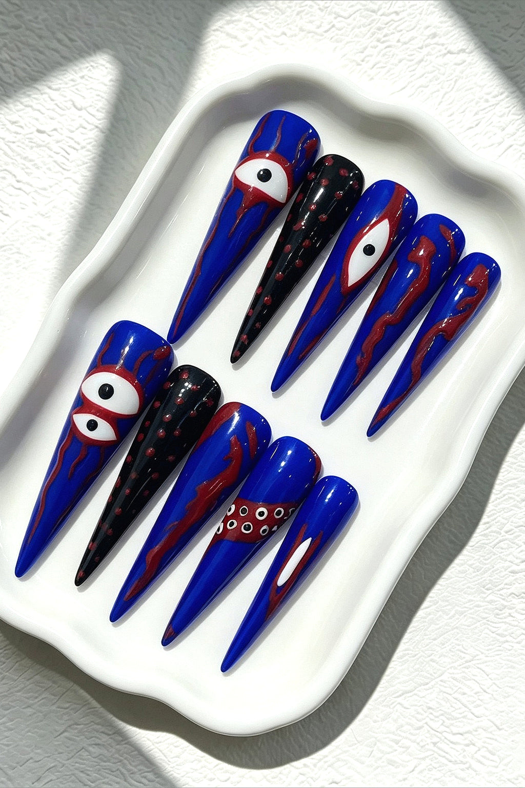 Ghost Eye Blood Drop Polka Dot Dark Press On Nails