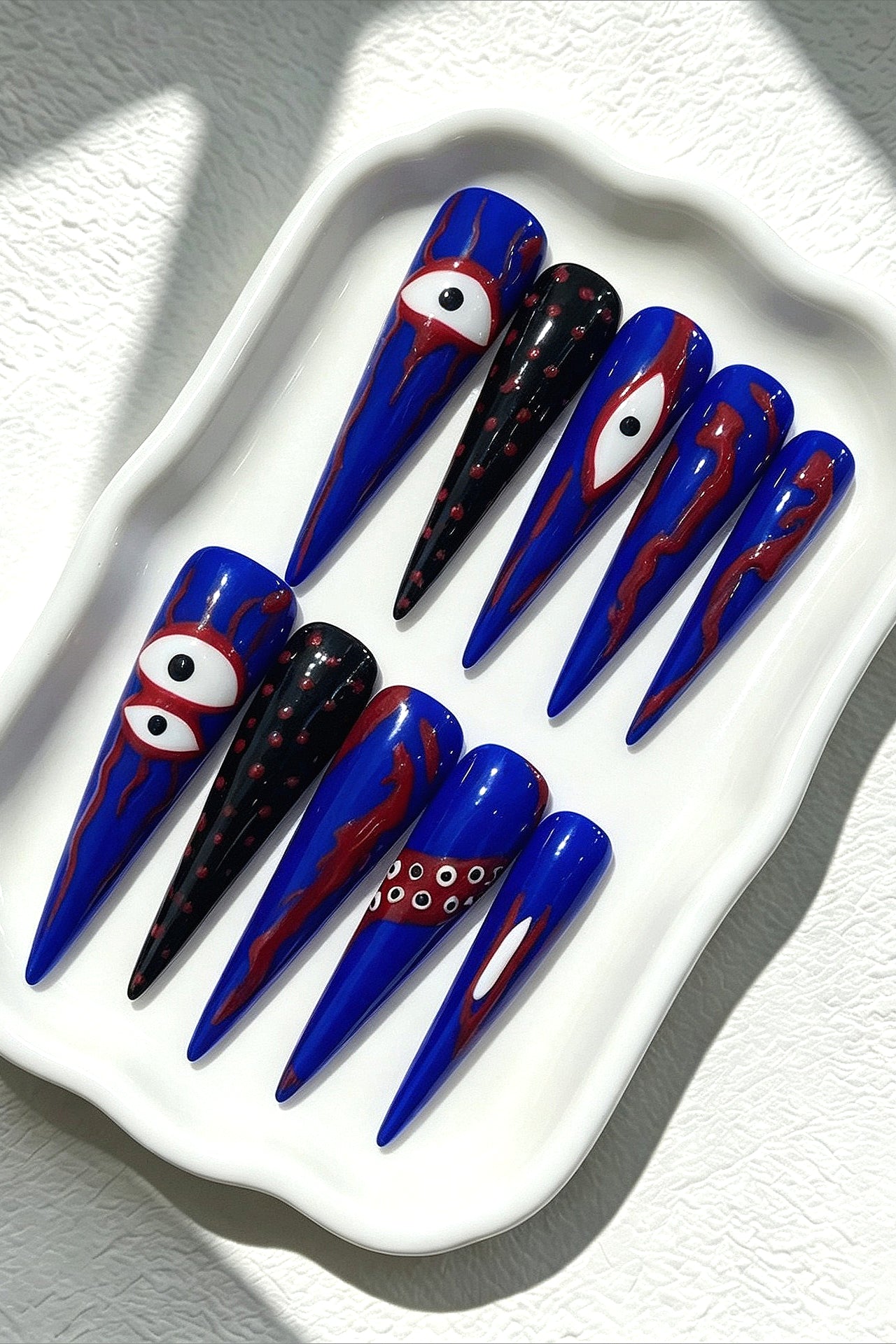Ghost Eye Blood Drop Polka Dot Dark Press On Nails