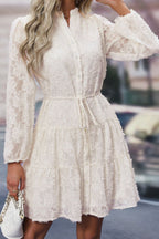 Button Front Floral Lace Tie Waist Dress