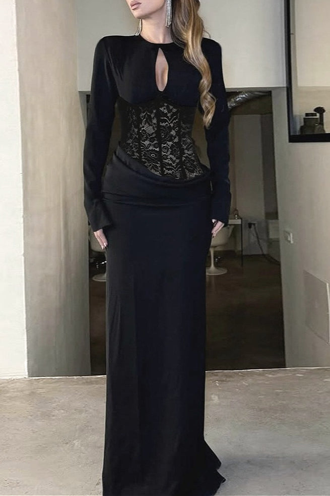 Gothic Lace Cutout Fitted Maxi Dress Main image