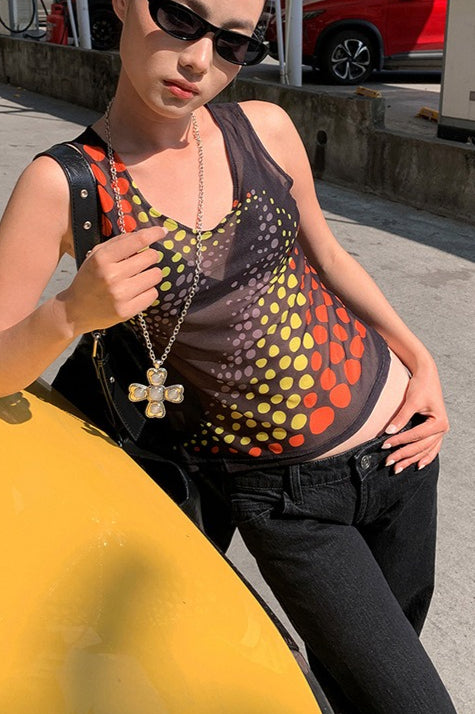 Y2K Sheer Polka Dot Mesh Top Main image