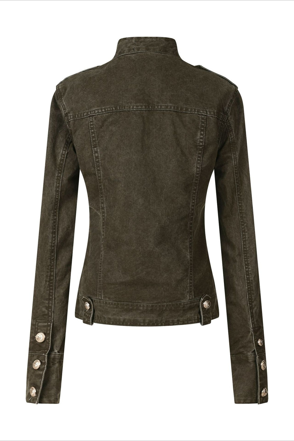 Military Button Fitted Denim Jacket