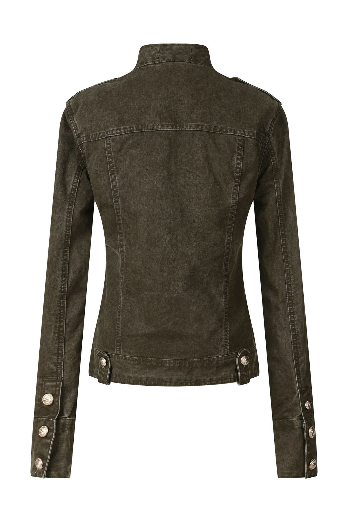 Military Button Fitted Denim Jacket