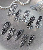 Dark Liquid Silver Punk Press On Nails