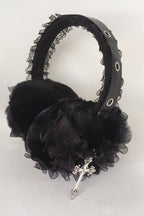 Black Lace Cross Pin Y2K Earmuff